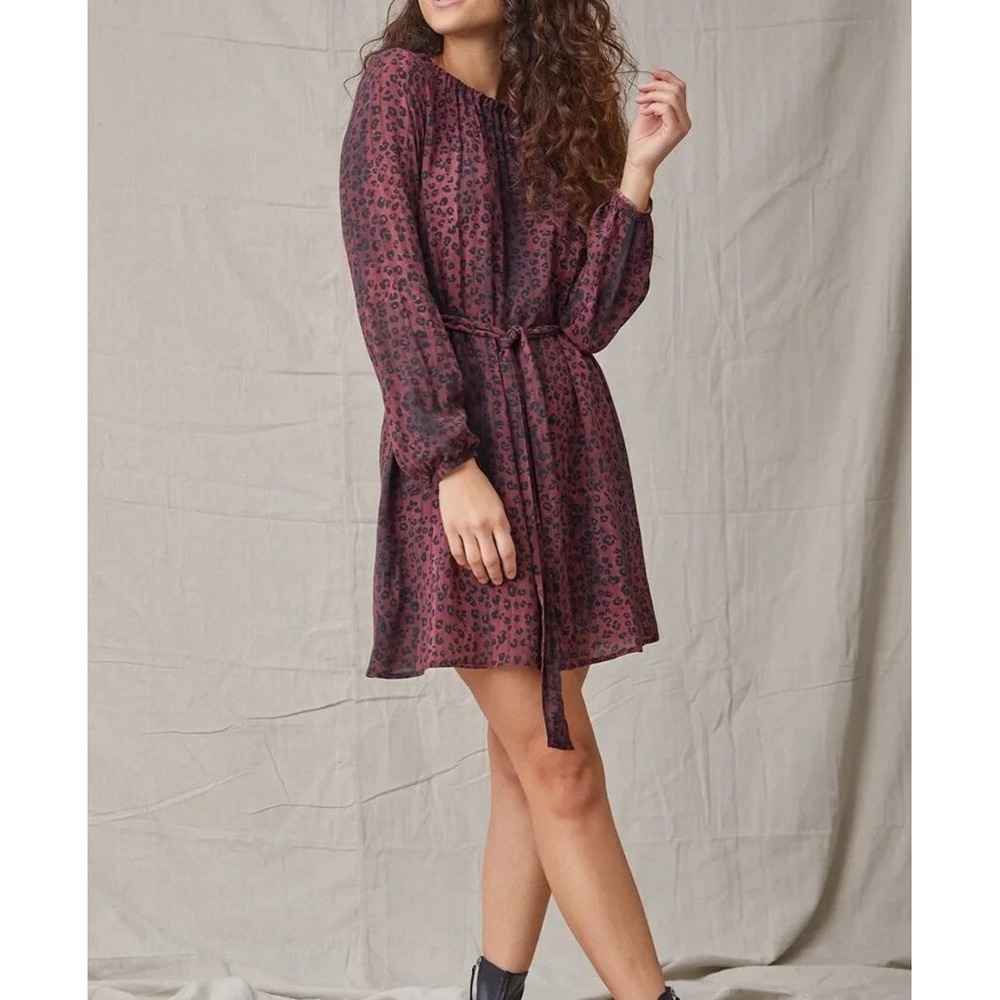 Bella Dahl Leopard Print Mini Dress Women Medium Berry‎ New With Tags